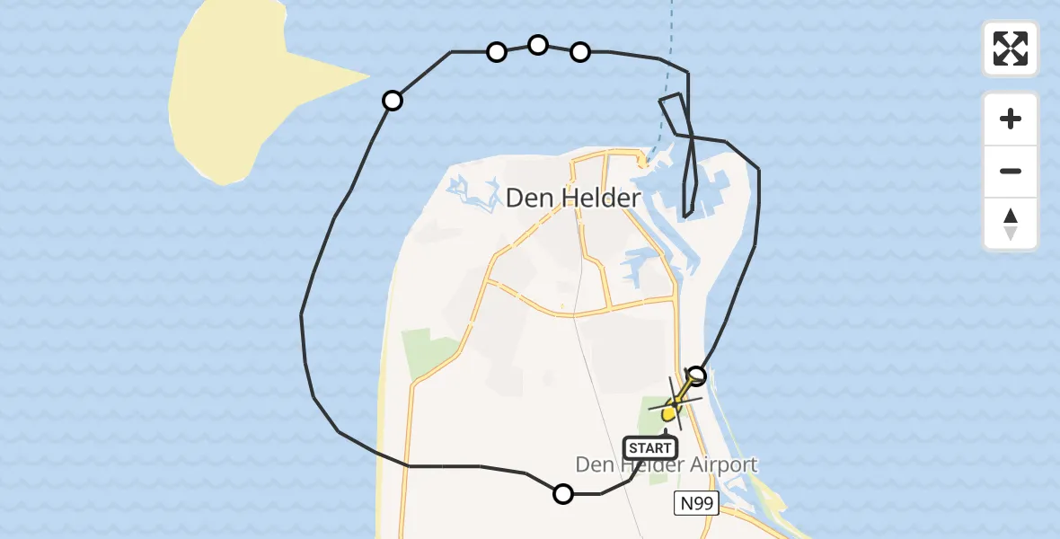 Routekaart van de vlucht: Politieheli naar Vliegveld De Kooy