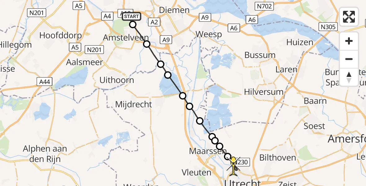 Routekaart van de vlucht: Lifeliner 1 naar Utrecht