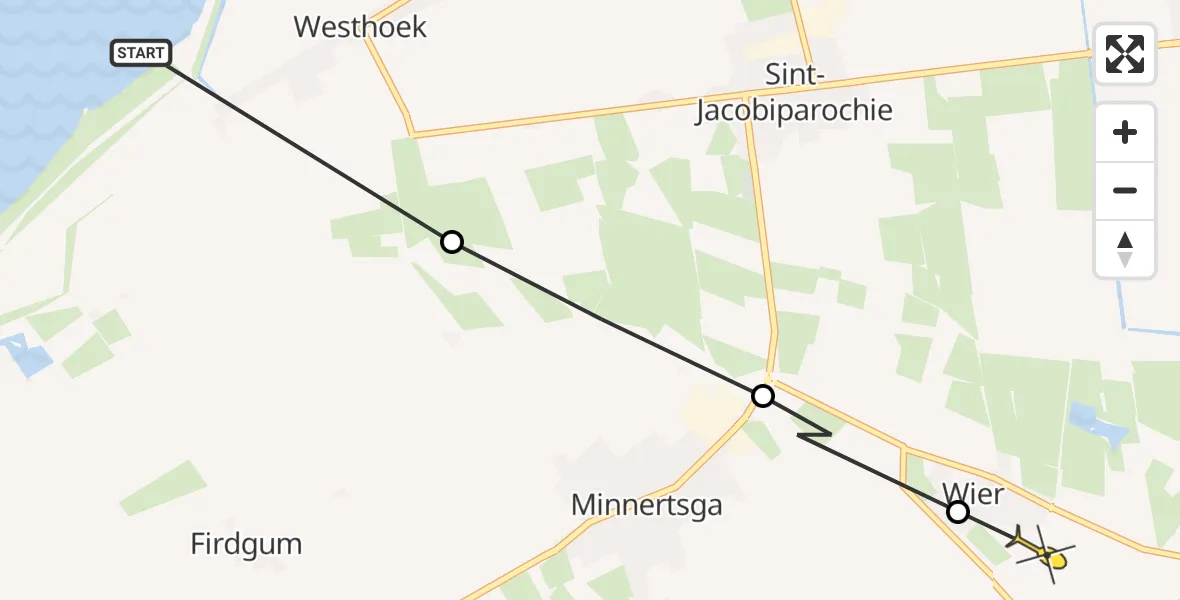 Routekaart van de vlucht: Ambulancehelikopter naar Wier