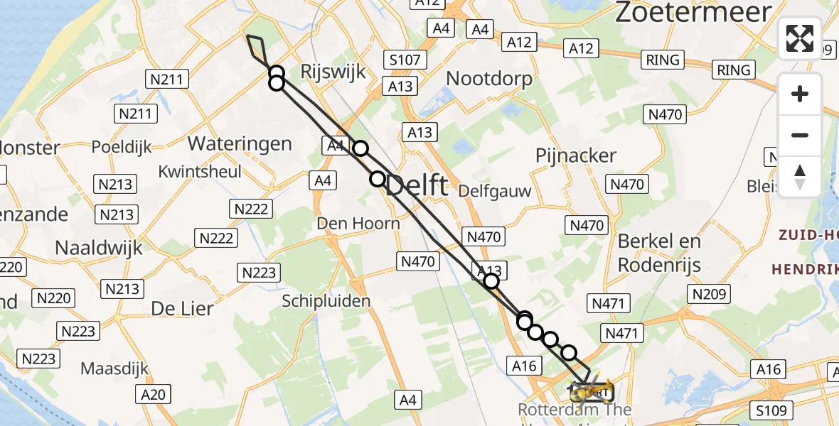 Vluchtroute Traumahelikopter Rotterdam The Hague Airport - Rotterdam The Hague Airport, 21 juni 2023, 10:24