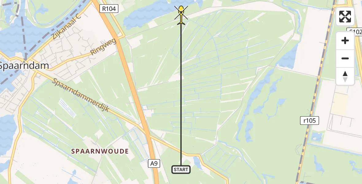 Routekaart van de vlucht: Politieheli naar Spaarndam