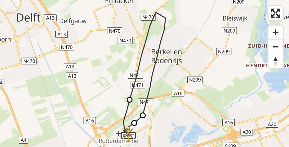Vluchtroute Traumahelikopter Rotterdam The Hague Airport - Rotterdam The Hague Airport, 21 juni 2023, 11:19