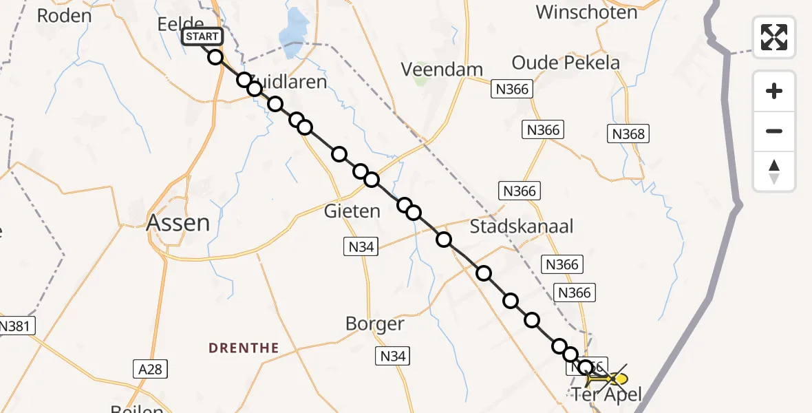 Routekaart van de vlucht: Lifeliner 4 naar Ter Apel