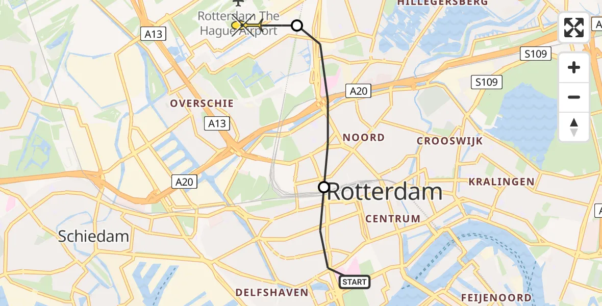 Routekaart van de vlucht: Lifeliner 2 naar Rotterdam The Hague Airport