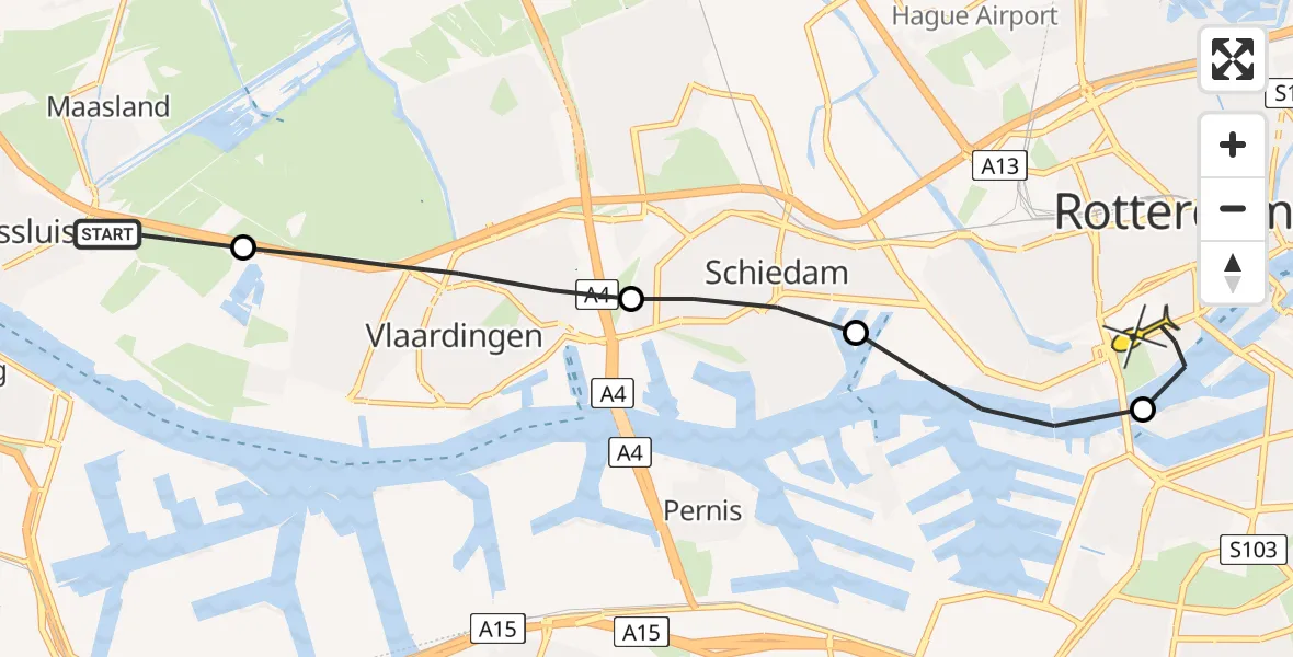 Routekaart van de vlucht: Lifeliner 1 naar Erasmus MC