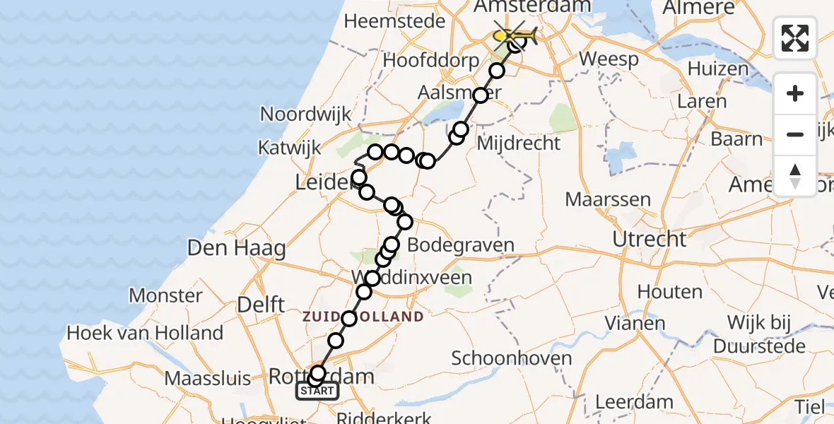 Routekaart van de vlucht: Lifeliner 1 naar VU Medisch Centrum Amsterdam