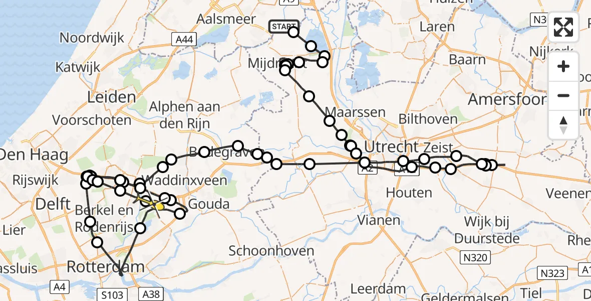 Routekaart van de vlucht: Politieheli naar Zevenhuizen