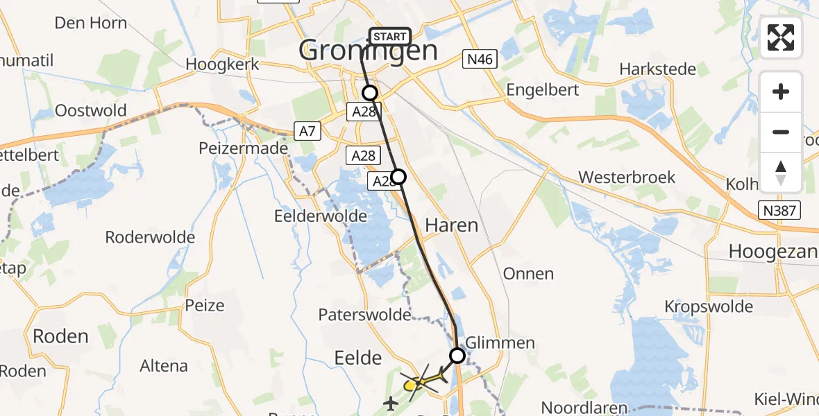 Routekaart van de vlucht: Lifeliner 4 naar Groningen Airport Eelde