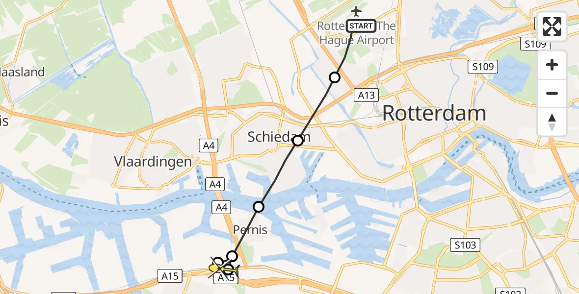 Routekaart van de vlucht: Lifeliner 2 naar Hoogvliet