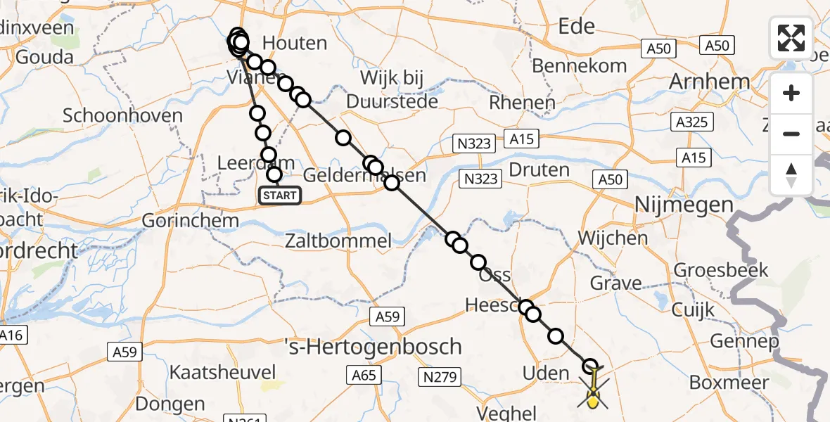 Routekaart van de vlucht: Politieheli naar Odiliapeel