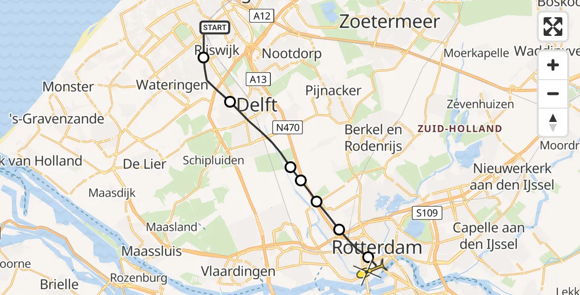 Routekaart van de vlucht: Lifeliner 1 naar Erasmus MC