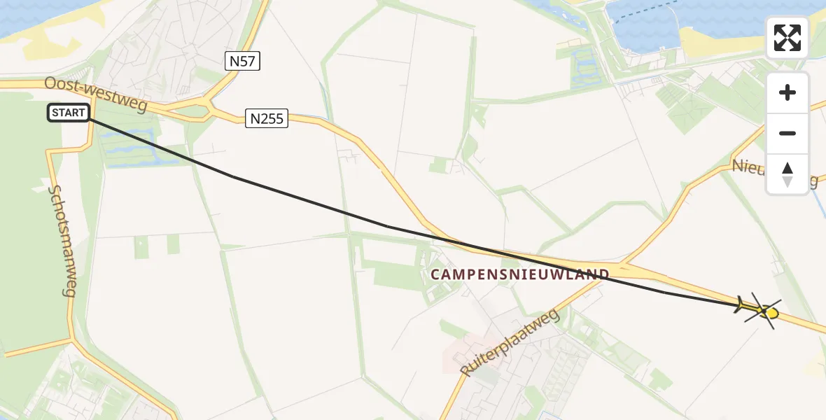 Routekaart van de vlucht: Politiehelikopter naar Kamperland