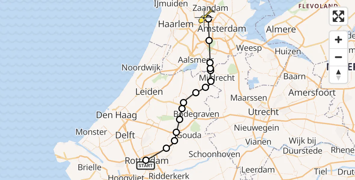 Routekaart van de vlucht: Lifeliner 1 naar Amsterdam Heliport