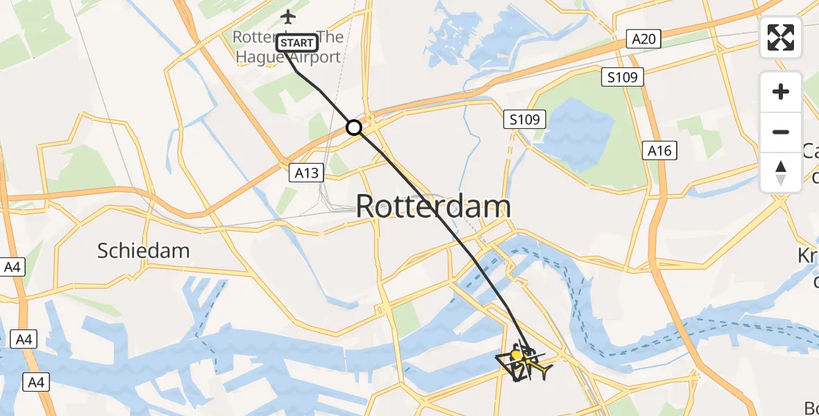 Routekaart van de vlucht: Lifeliner 2 naar Rotterdam