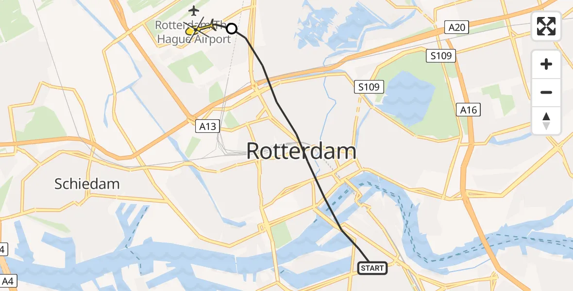 Routekaart van de vlucht: Lifeliner 2 naar Rotterdam The Hague Airport