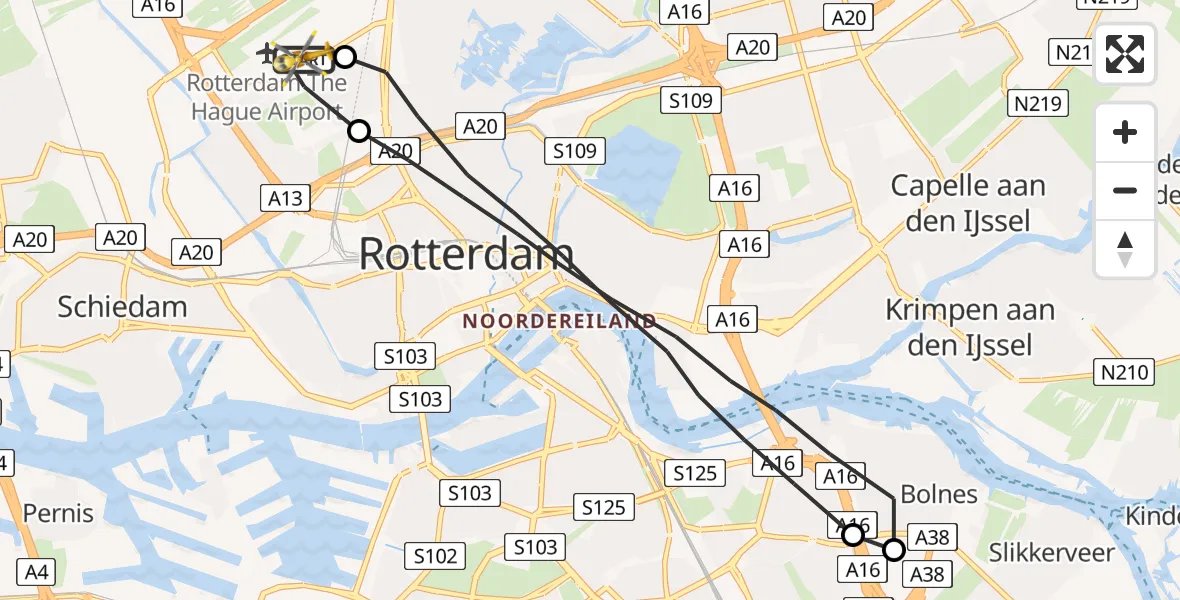 Vluchtroute Traumahelikopter Rotterdam The Hague Airport - Rotterdam The Hague Airport, 21 juni 2023, 16:18
