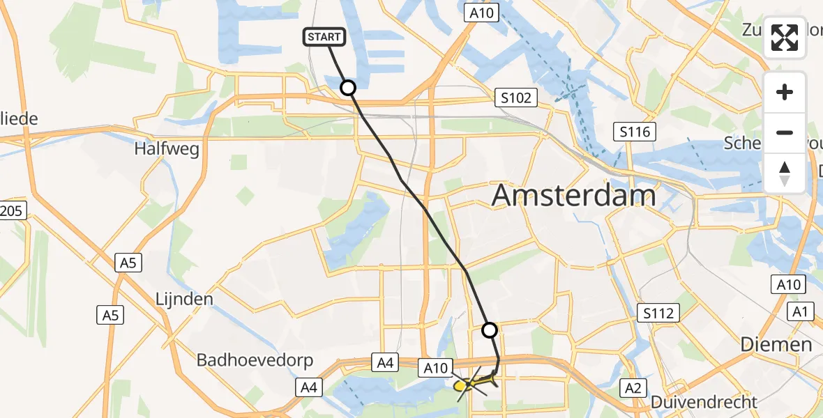 Routekaart van de vlucht: Lifeliner 1 naar VU Medisch Centrum Amsterdam