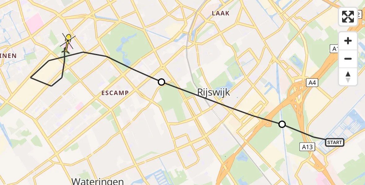 Routekaart van de vlucht: Lifeliner 1 naar Den Haag