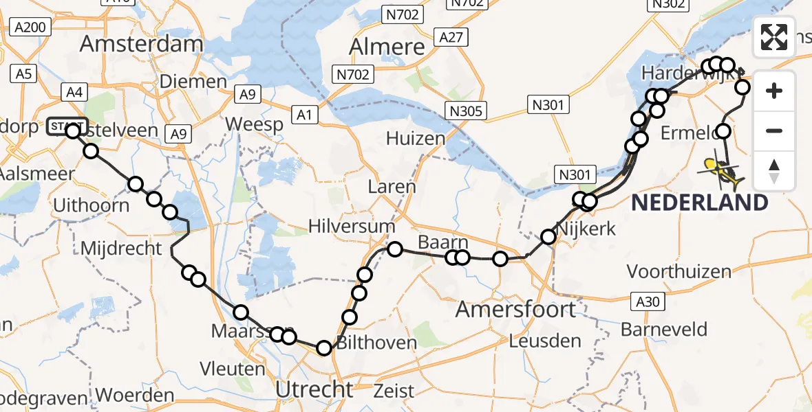 Routekaart van de vlucht: Politieheli naar Ermelo