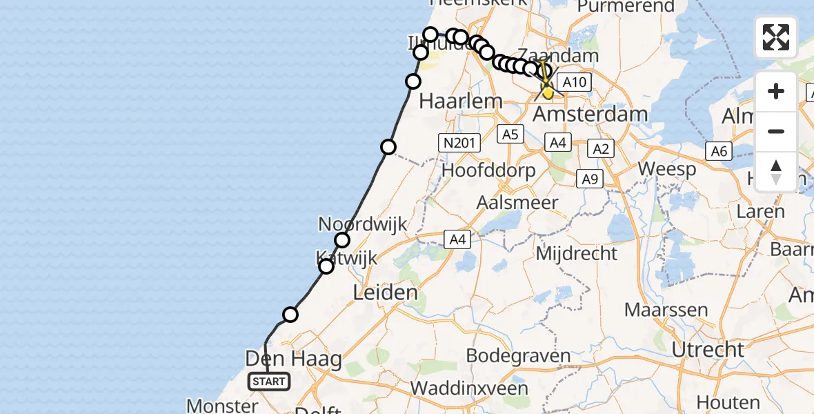 Routekaart van de vlucht: Lifeliner 1 naar Amsterdam Heliport