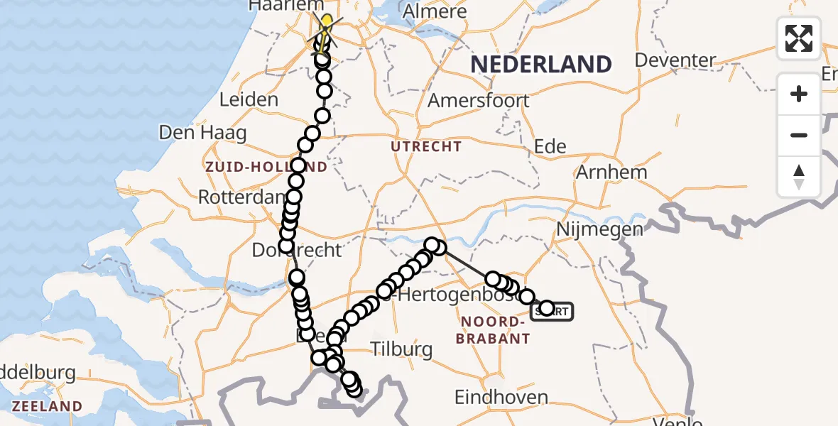 Routekaart van de vlucht: Politieheli naar Schiphol