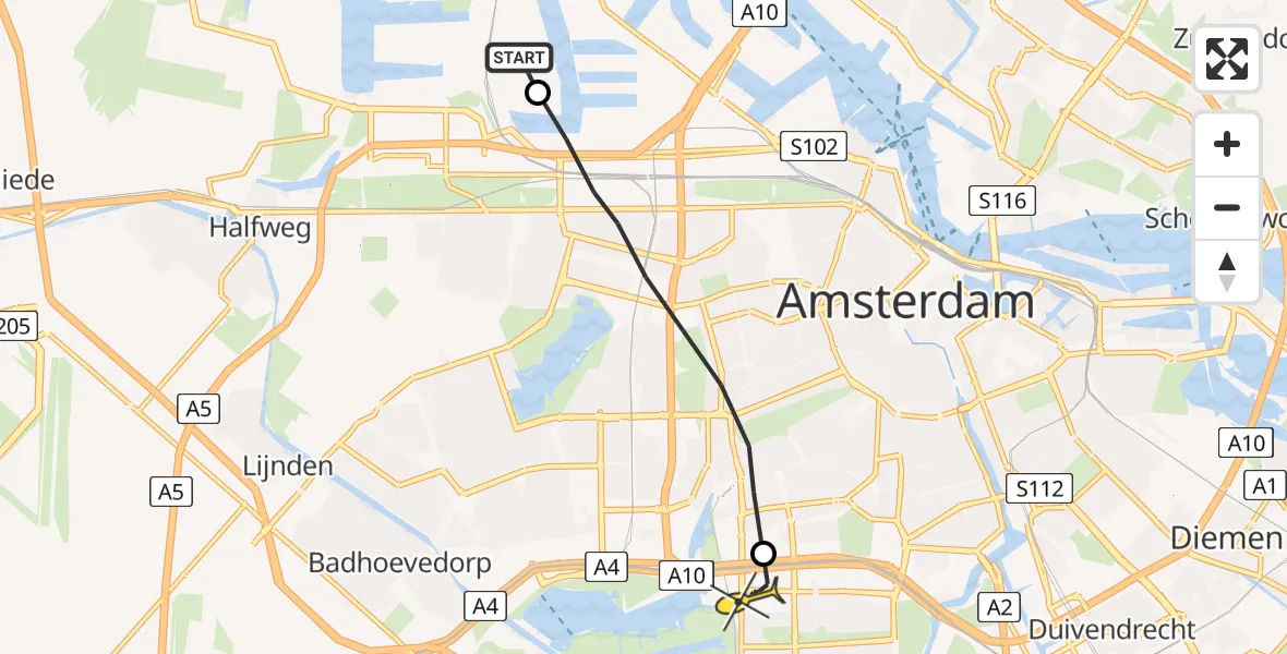 Routekaart van de vlucht: Lifeliner 1 naar VU Medisch Centrum Amsterdam