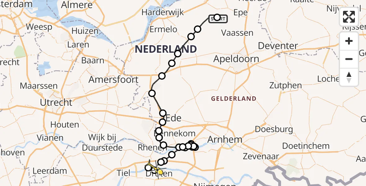 Routekaart van de vlucht: Politieheli naar Ochten