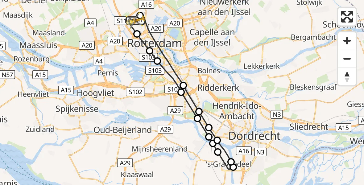 Vluchtroute Traumahelikopter Rotterdam The Hague Airport - Rotterdam The Hague Airport, 21 juni 2023, 19:12