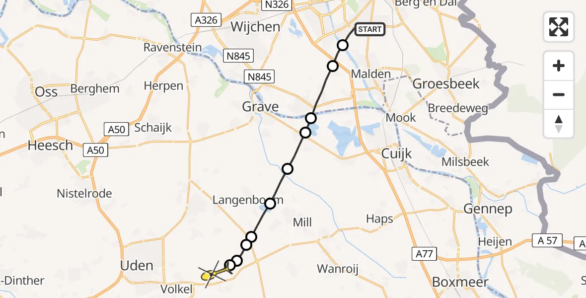 Routekaart van de vlucht: Lifeliner 3 naar Vliegbasis Volkel