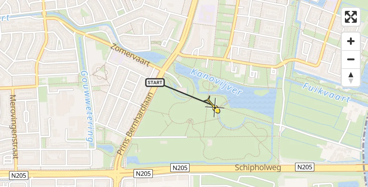 Routekaart van de vlucht: Politiehelikopter naar Haarlem