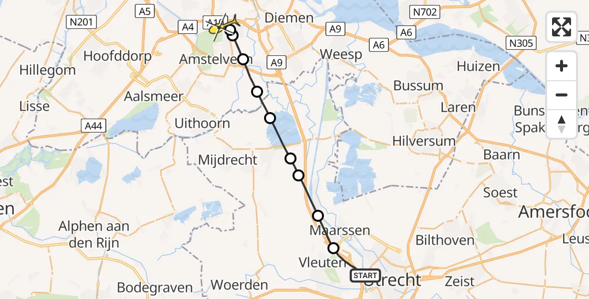 Routekaart van de vlucht: Lifeliner 1 naar VU Medisch Centrum Amsterdam