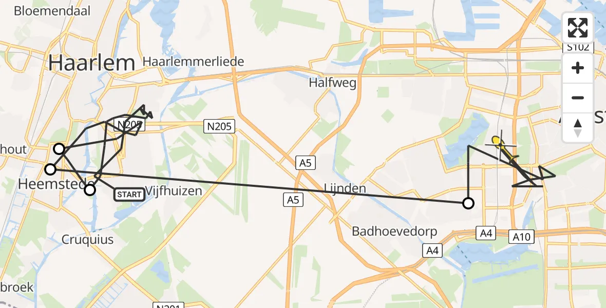 Routekaart van de vlucht: Politiehelikopter naar Amsterdam