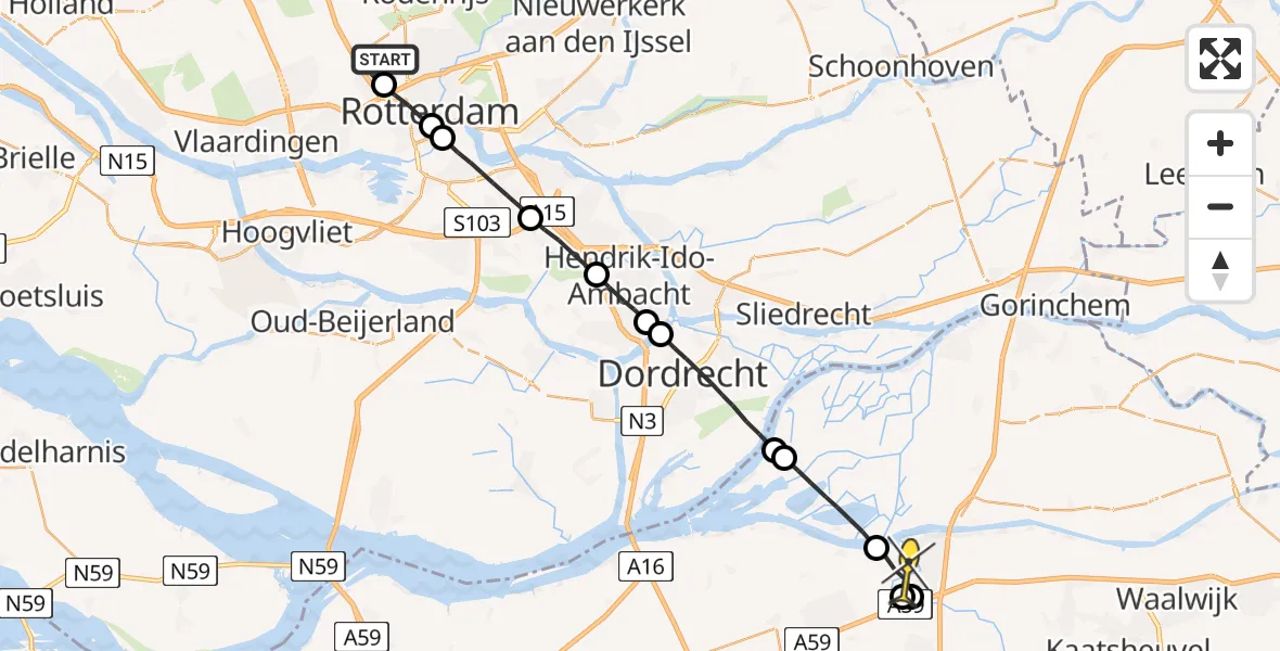 Routekaart van de vlucht: Lifeliner 2 naar Geertruidenberg