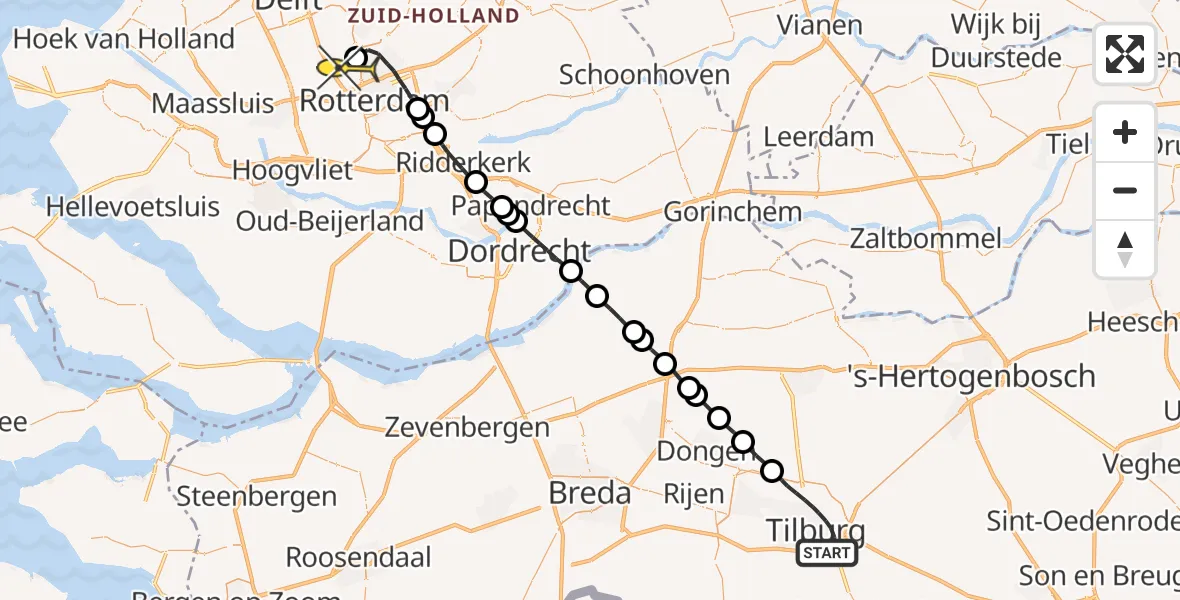 Routekaart van de vlucht: Lifeliner 2 naar Rotterdam The Hague Airport