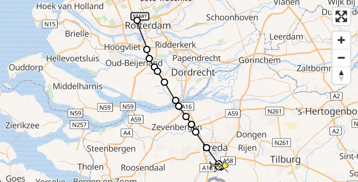 Routekaart van de vlucht: Lifeliner 2 naar Ulvenhout