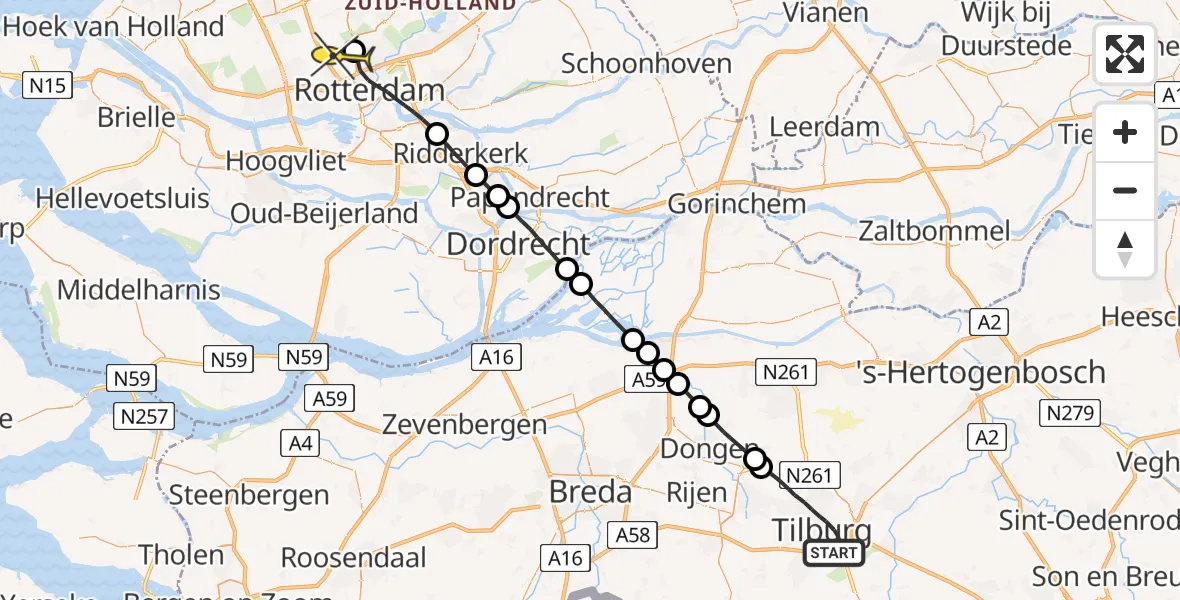 Routekaart van de vlucht: Lifeliner 2 naar Rotterdam The Hague Airport