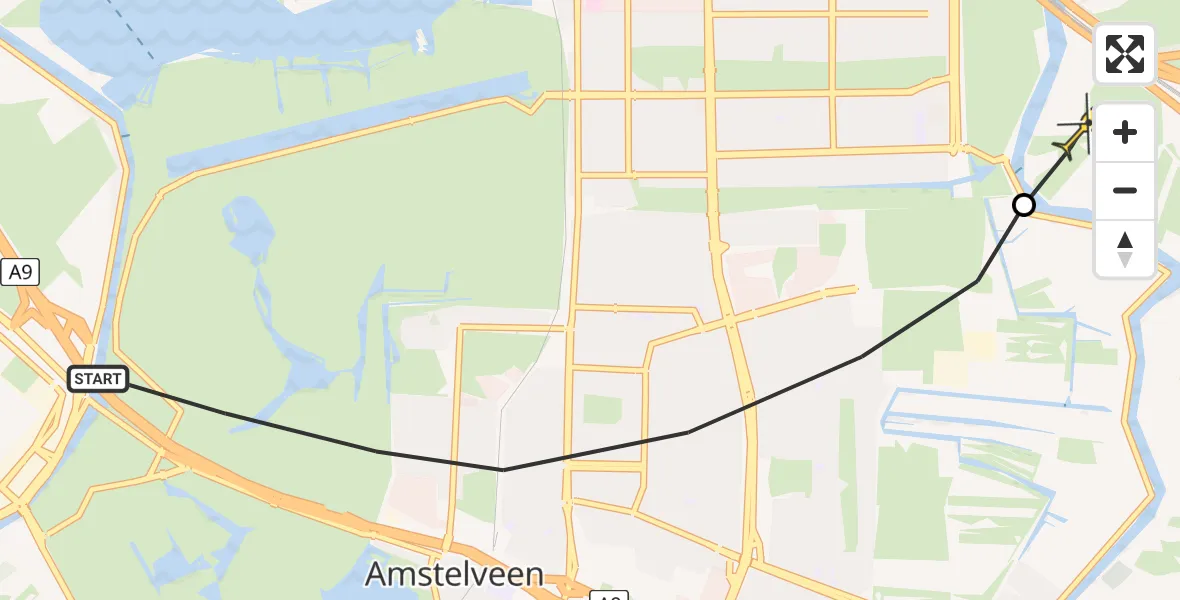 Vluchtroute Politiehelikopter van Amstelveen naar Amsterdam