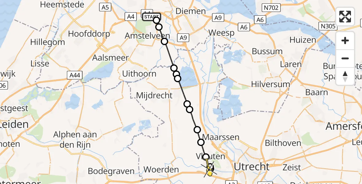 Routekaart van de vlucht: Lifeliner 1 naar Vleuten