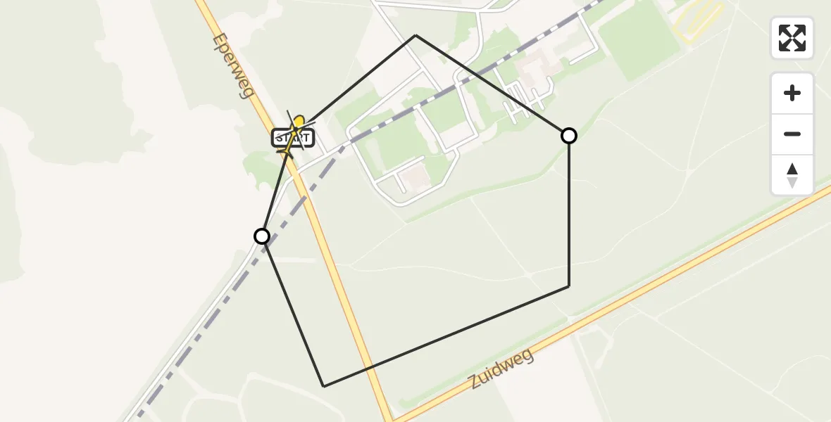 Routekaart van de vlucht: Politiehelikopter naar 't Harde