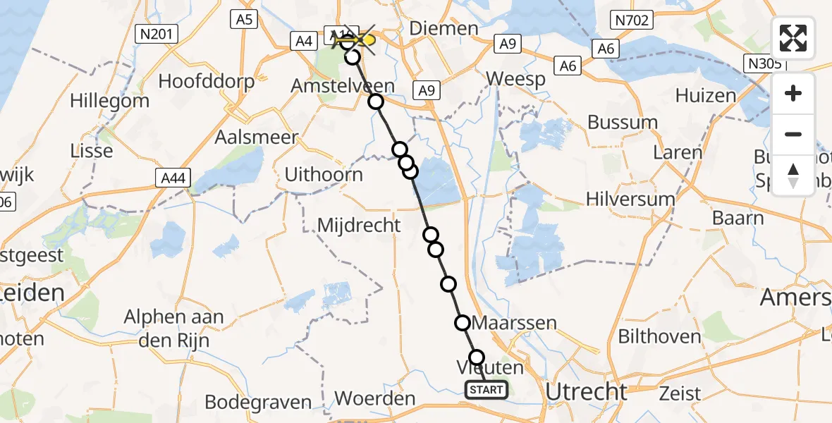 Routekaart van de vlucht: Lifeliner 1 naar VU Medisch Centrum Amsterdam