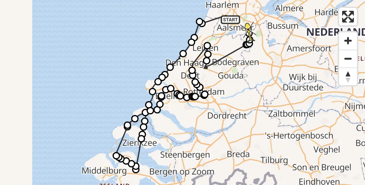 Routekaart van de vlucht: Politieheli naar Waverveen