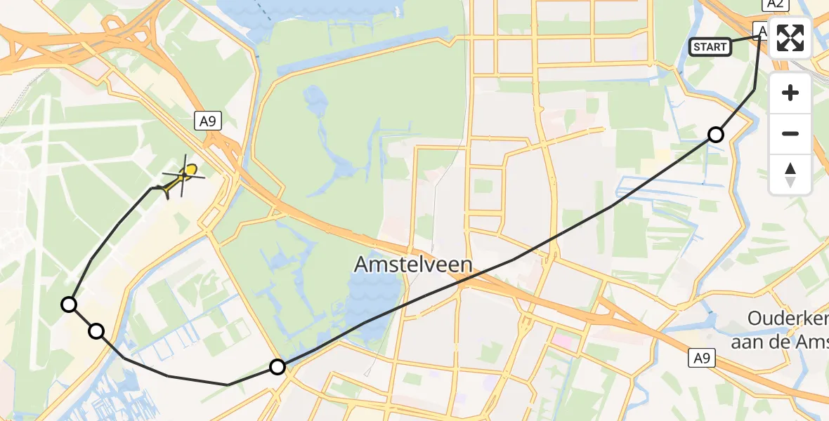 Routekaart van de vlucht: Politieheli naar Schiphol