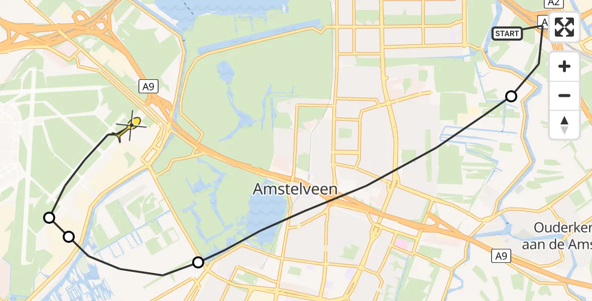 Vluchtroute Politiehelikopter van Amsterdam naar Schiphol