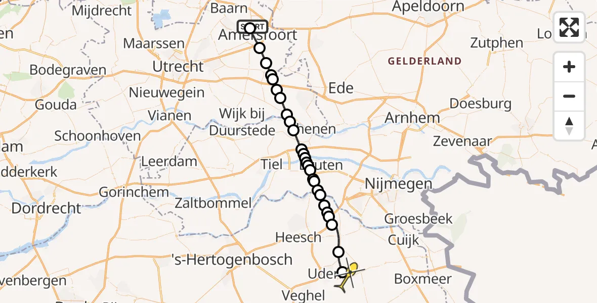 Routekaart van de vlucht: Lifeliner 3 naar Vliegbasis Volkel