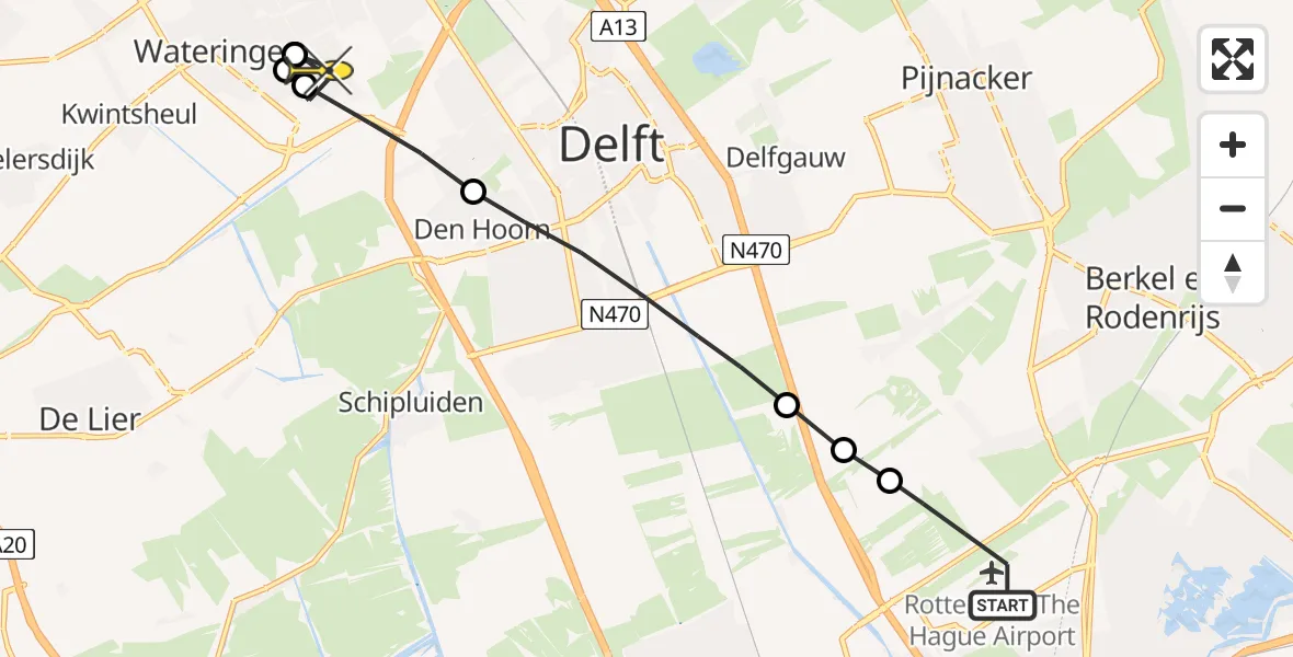 Routekaart van de vlucht: Lifeliner 2 naar Den Haag