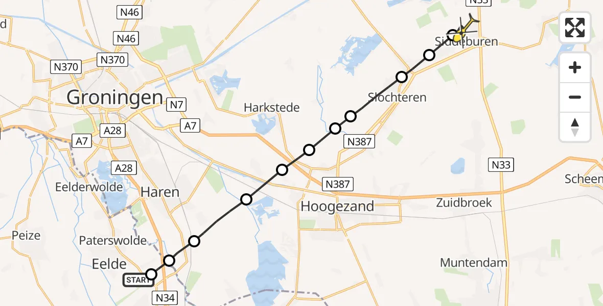 Routekaart van de vlucht: Lifeliner 4 naar Siddeburen