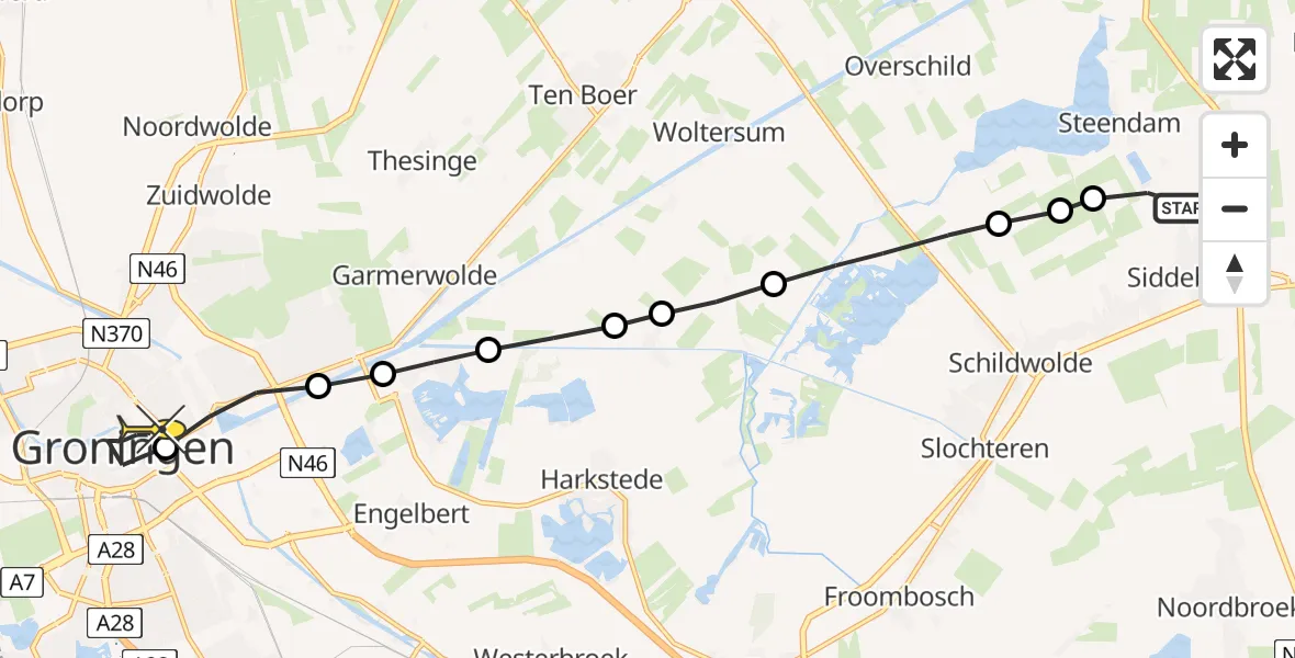 Routekaart van de vlucht: Lifeliner 4 naar Universitair Medisch Centrum Groningen