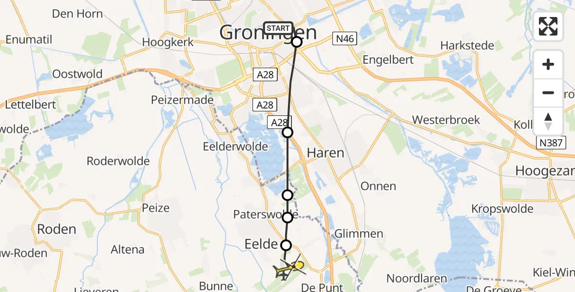 Routekaart van de vlucht: Lifeliner 4 naar Groningen Airport Eelde