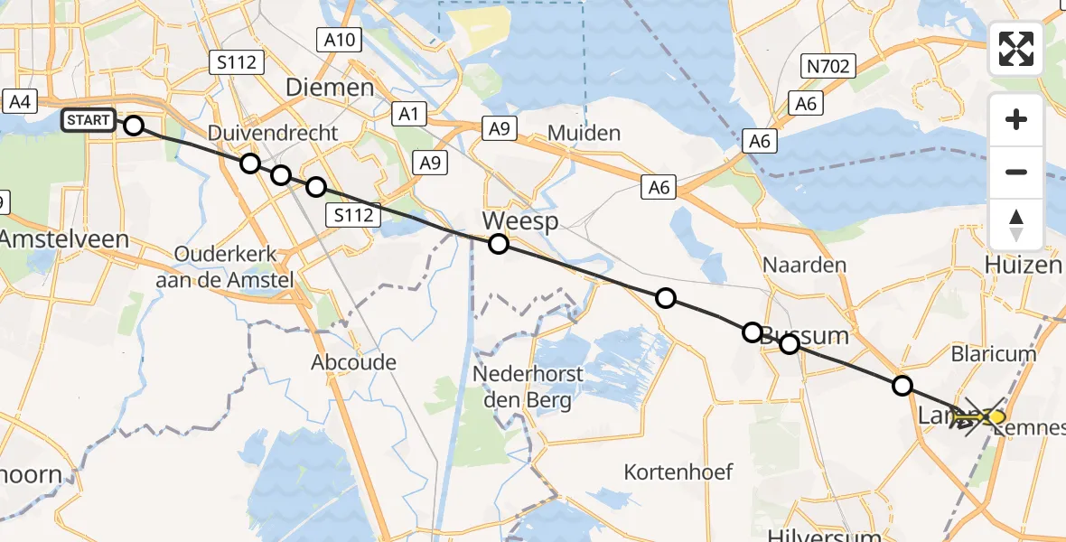 Routekaart van de vlucht: Lifeliner 1 naar Laren