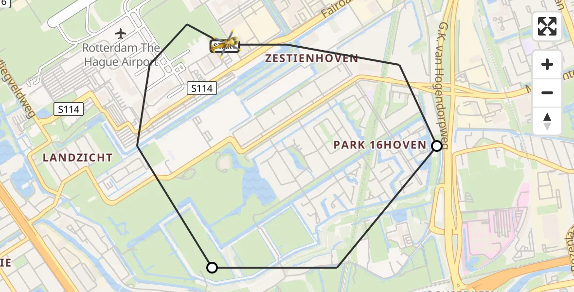 Vluchtroute Traumahelikopter Rotterdam The Hague Airport - Rotterdam The Hague Airport, 22 juni 2023, 12:51